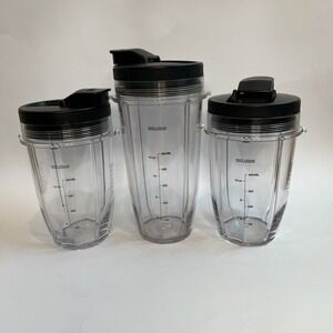 Lot of 3 Ninja Blender Replacement Cups 12 16oz w Lids Travel Measured Smoothie